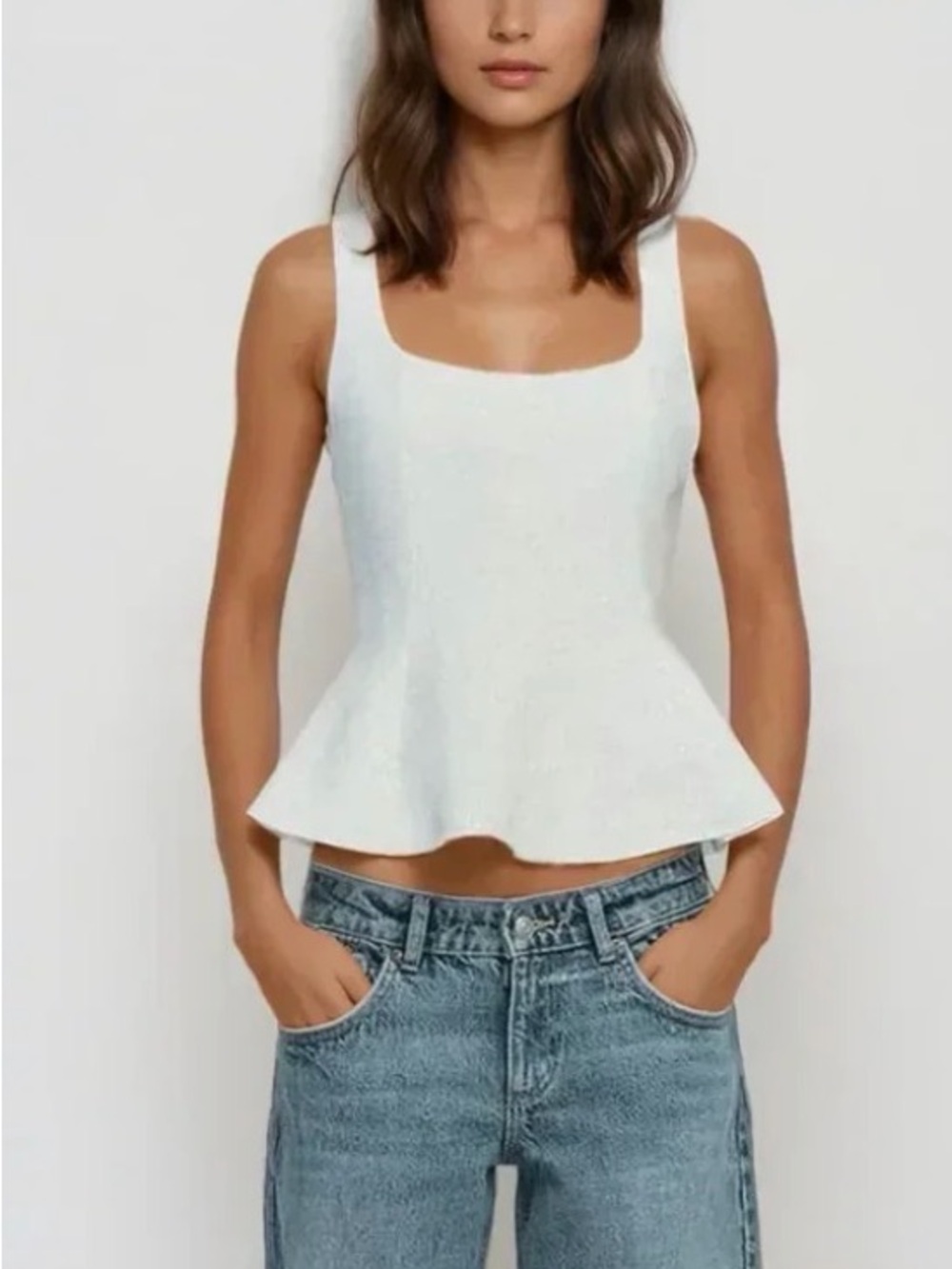 Zara White Peplum Camisole Tank